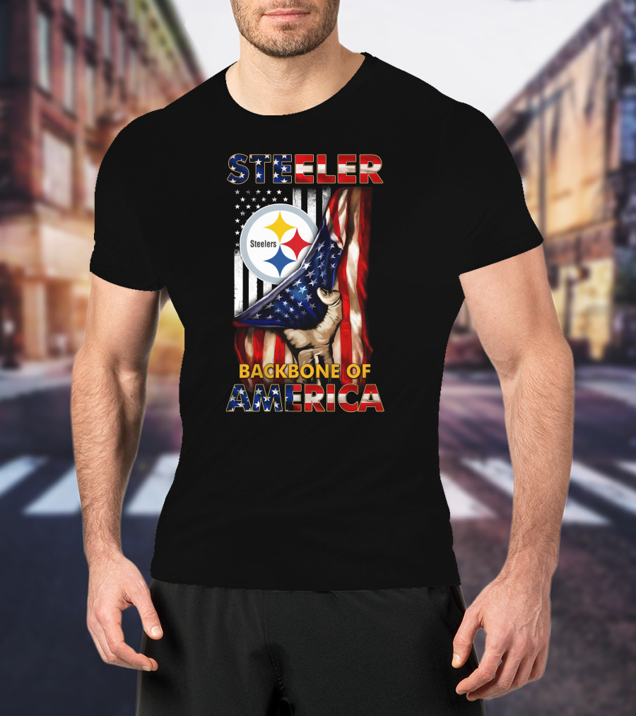 Steelers Backbone Of America American Flag Football Fan Pride T-Shirt
