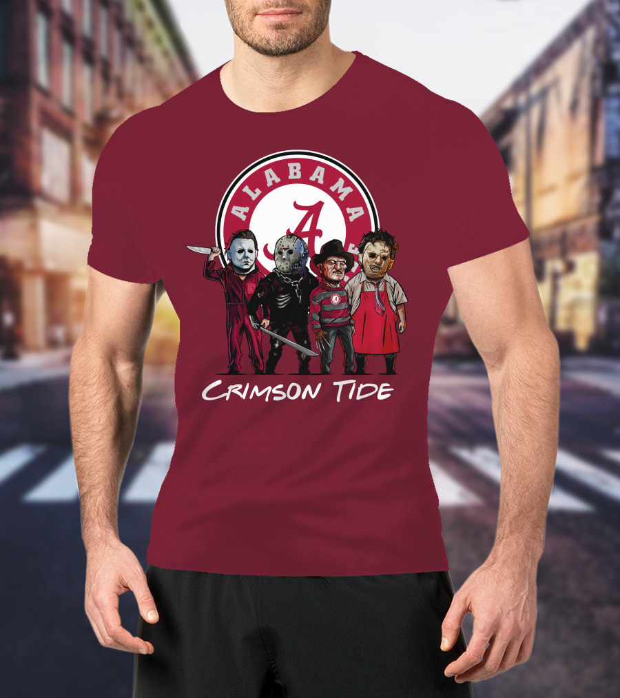 Alabama Crimson Tide Halloween The Slasher Squad Teams Freddy Jason Michael Myers T-Shirt