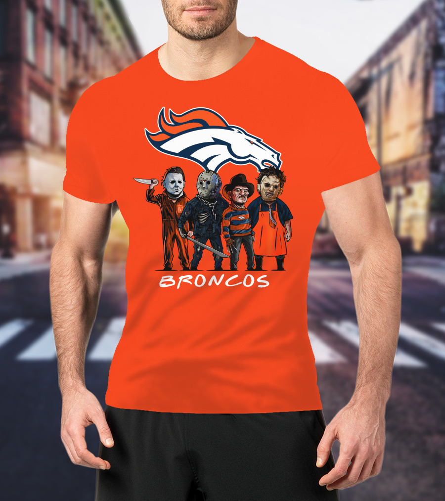 Broncos Halloween Slasher Squad Denver Team Horror Icons T-Shirt