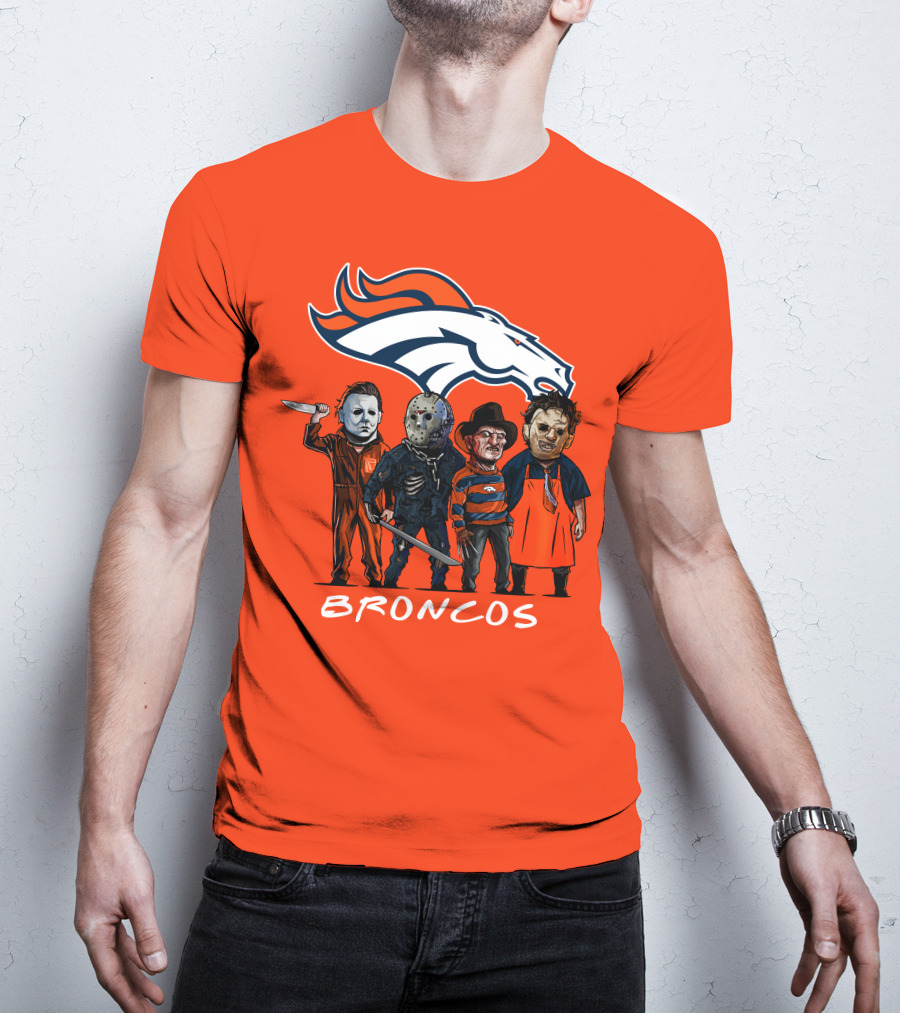 Broncos Halloween Slasher Squad Denver Team Horror Icons T-Shirt