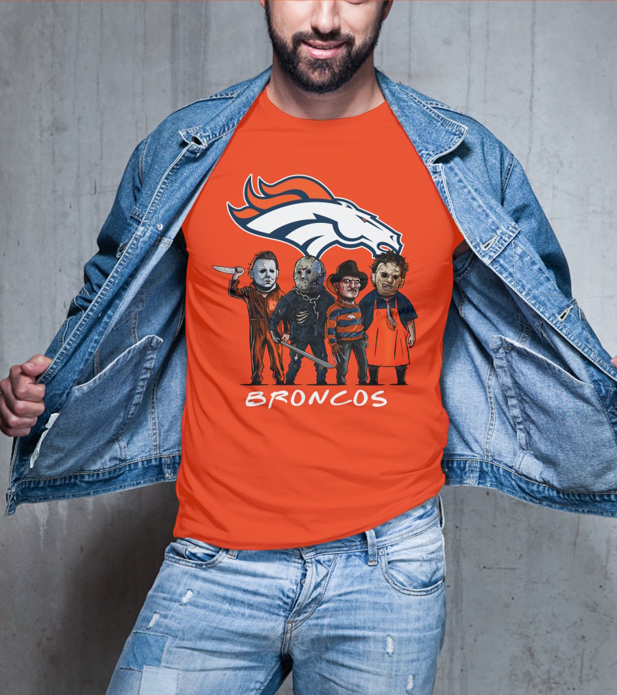 Broncos Halloween Slasher Squad Denver Team Horror Icons T-Shirt