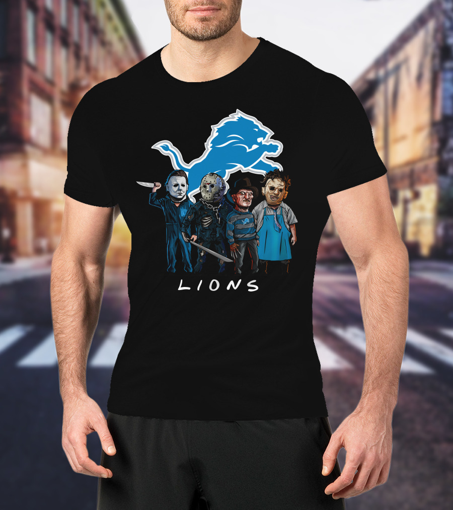 Detroit Lions Halloween Horror Characters Team Squad T-Shirt