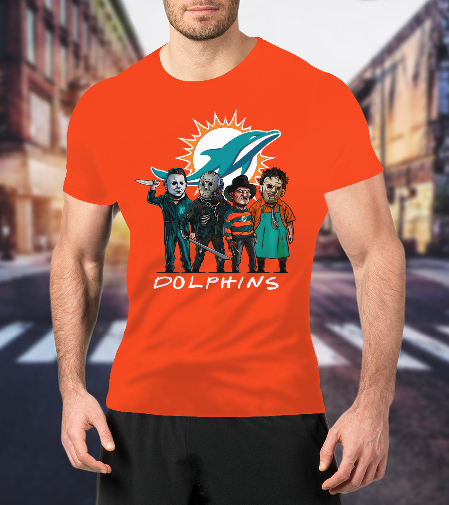 Miami Dolphins Halloween The Slasher Squad Teams Horror Characters T-Shirt