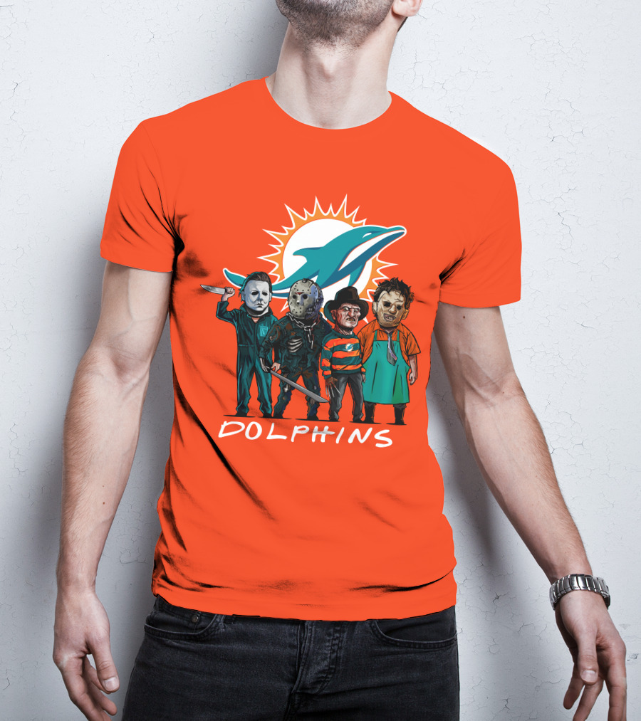 Miami Dolphins Halloween The Slasher Squad Teams Horror Characters T-Shirt