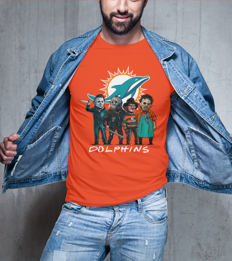 Miami Dolphins Halloween The Slasher Squad Teams Horror Characters T-Shirt