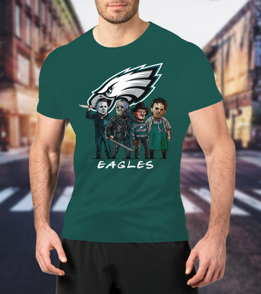 Philadelphia Eagles Halloween The Slasher Squad Horror Team Characters T-Shirt