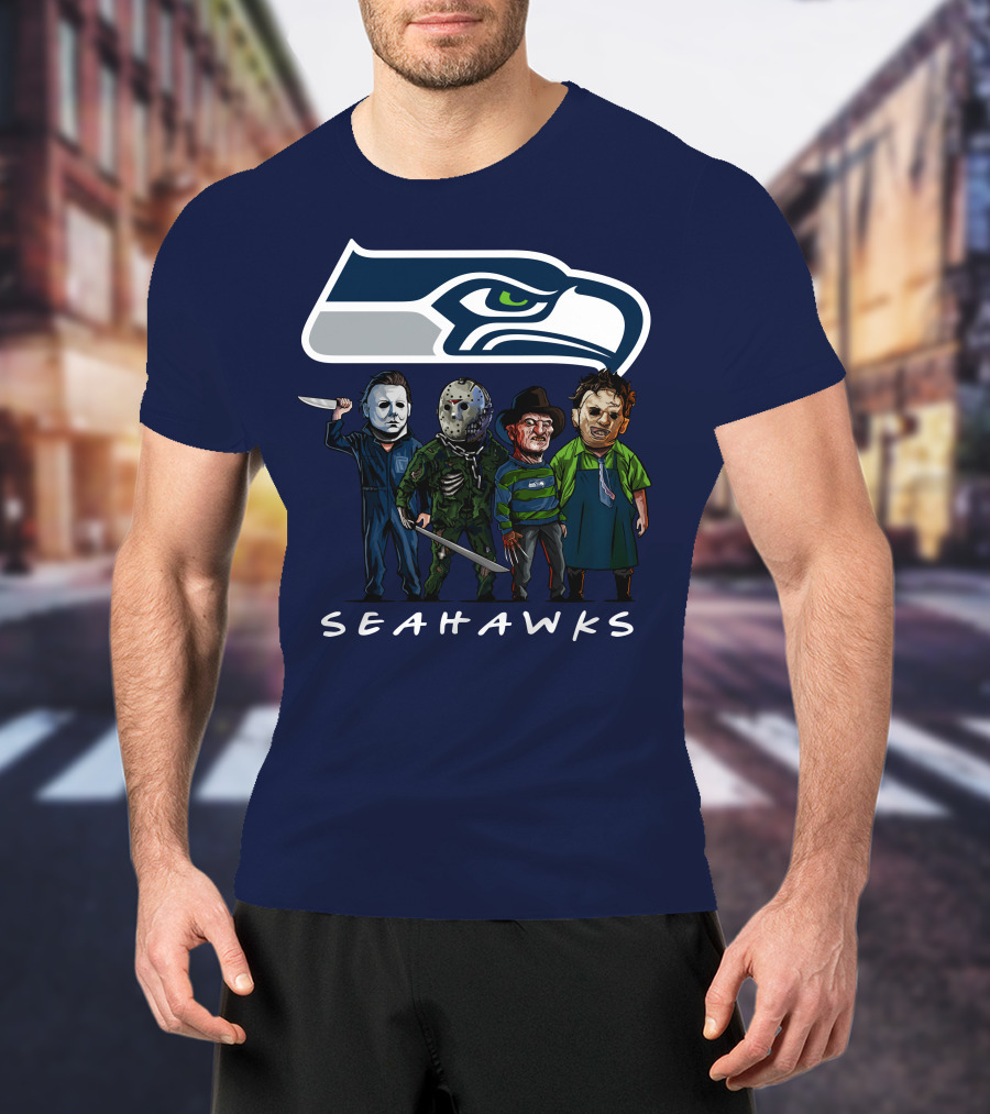 Seattle Seahawks Halloween The Slasher Squad Teams Horror Characters T-Shirt
