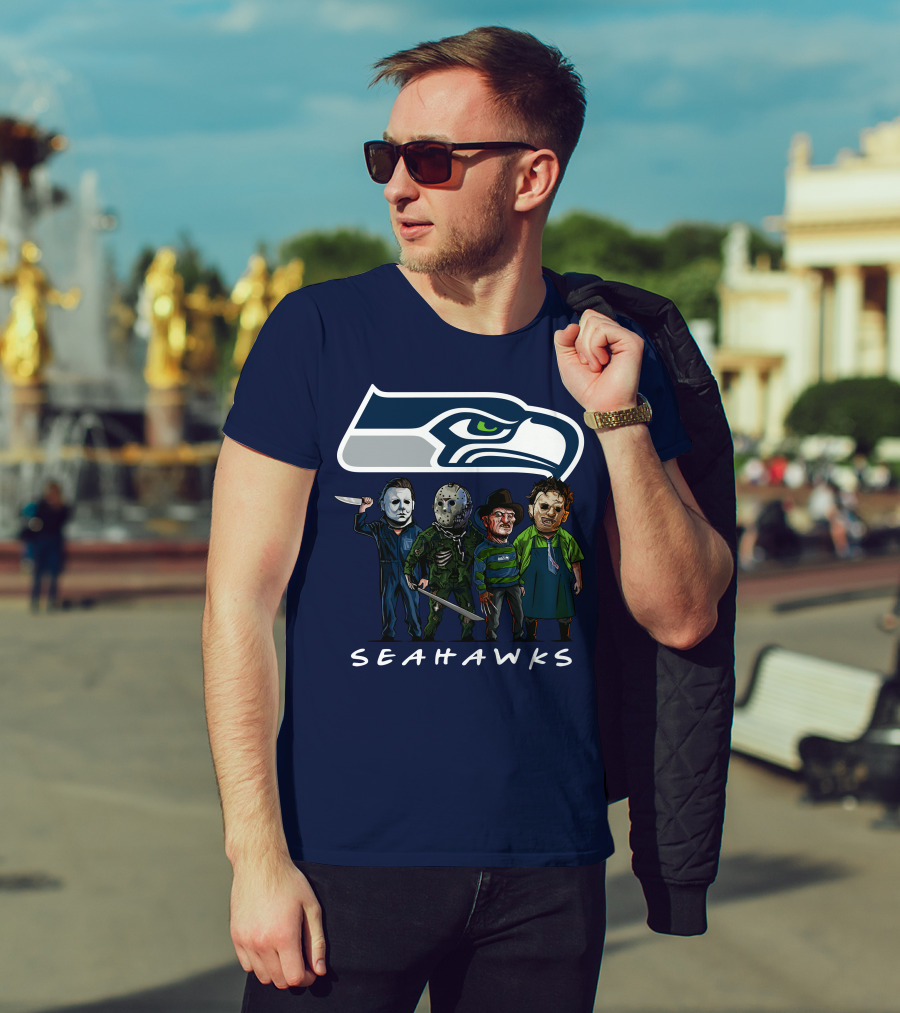 Seattle Seahawks Halloween The Slasher Squad Teams Horror Characters T-Shirt