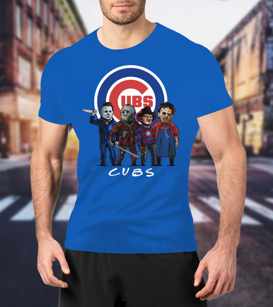 Chicago Cubs Halloween Slasher Squad Featuring Iconic Horror Characters T-Shirt