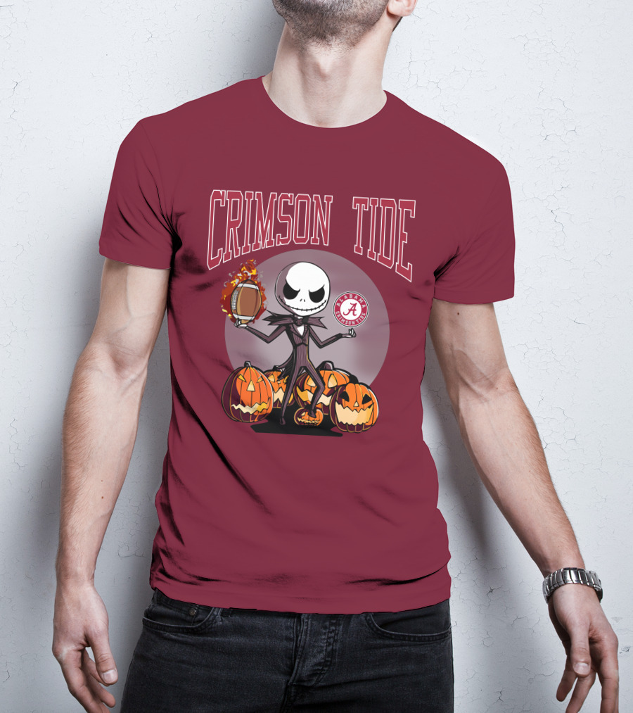 Crimson Tide Alabama Jack Skellington Halloween Football Pumpkins T-Shirt