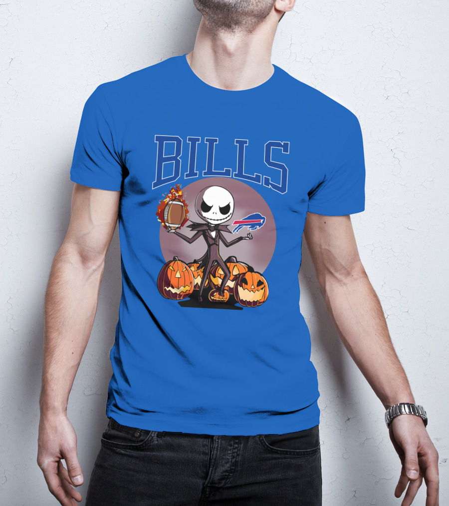 Buffalo Bills Jack Skellington Halloween Football Pumpkins T-Shirt