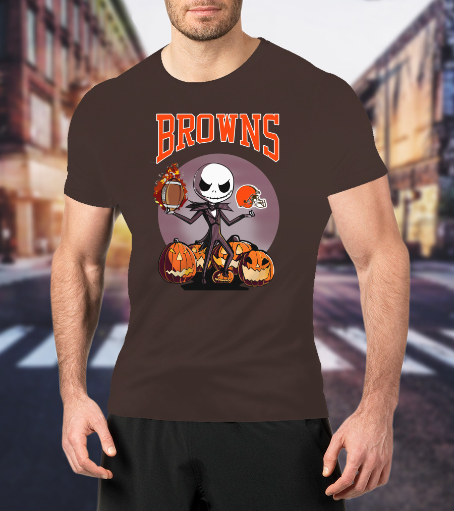 Browns Jack Skellington Cleveland Halloween Football Pumpkins T-Shirt