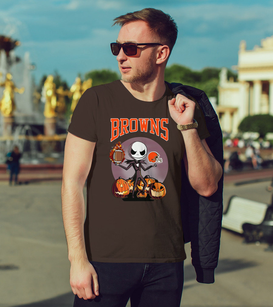 Browns Jack Skellington Cleveland Halloween Football Pumpkins T-Shirt