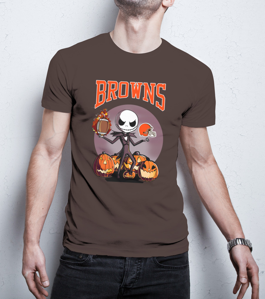 Browns Jack Skellington Cleveland Halloween Football Pumpkins T-Shirt