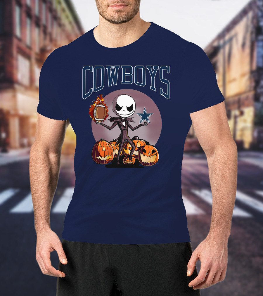 Cowboys Jack Skellington Halloween Football Pumpkins T-Shirt