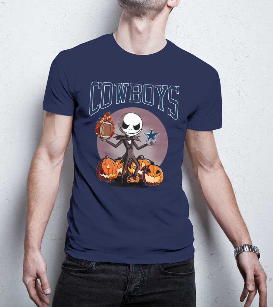 Cowboys Jack Skellington Halloween Football Pumpkins T-Shirt
