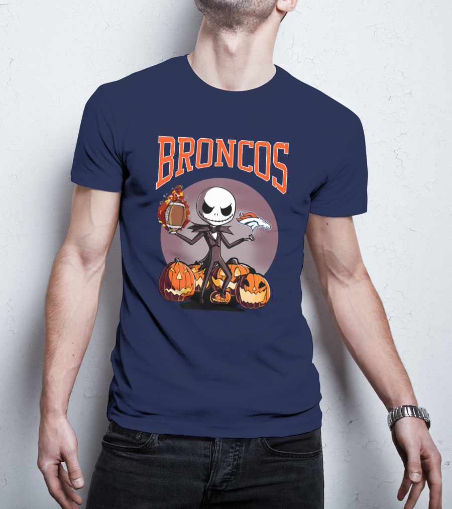Broncos Jack Skellington Halloween Denver Football Pumpkins T-Shirt