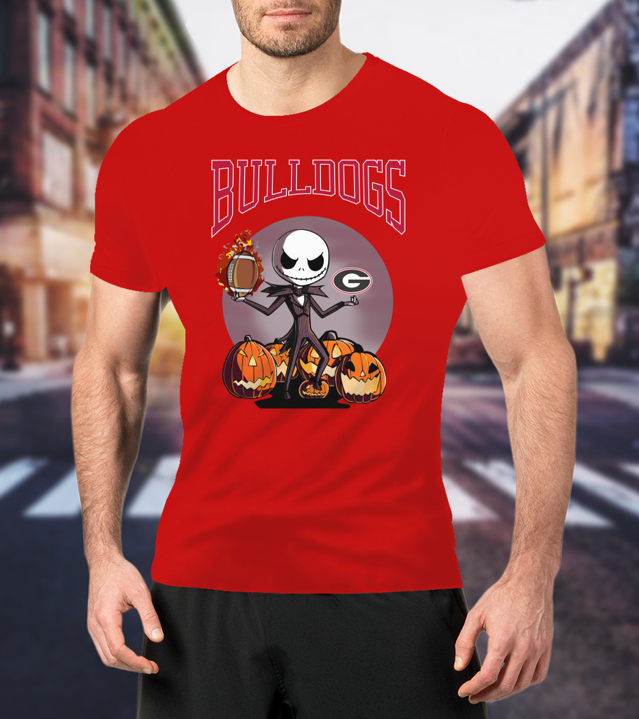 Georgia Bulldogs Jack Skellington Pumpkin Football Halloween T-Shirt