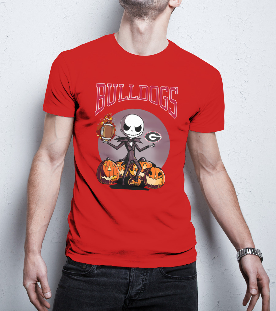 Georgia Bulldogs Jack Skellington Pumpkin Football Halloween T-Shirt