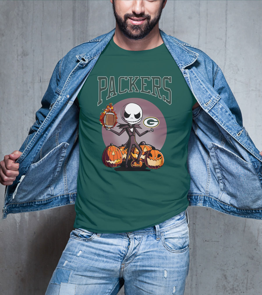 Packers Green Bay Jack Skellington Halloween Football Pumpkins T-Shirt