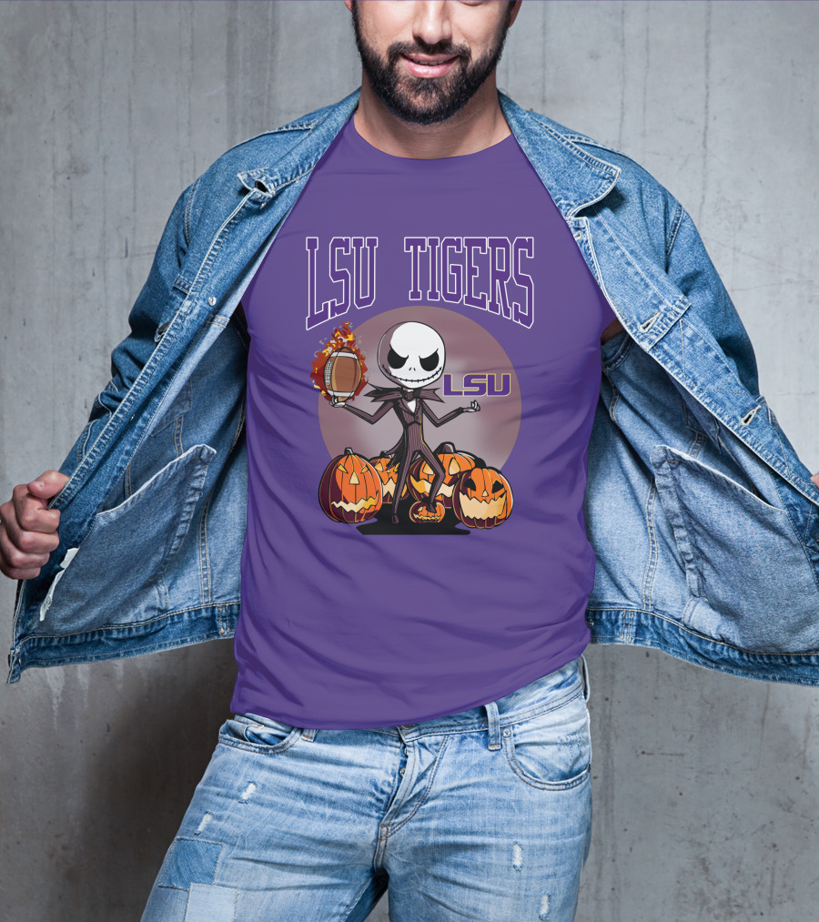 LSU Tigers Jack Skellington Halloween Football Pumpkins T-Shirt