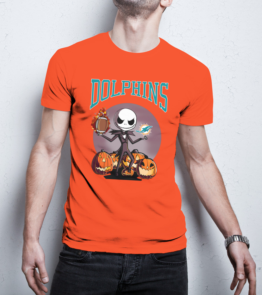 Dolphins Jack Skellington Halloween Miami Football Pumpkins T-Shirt