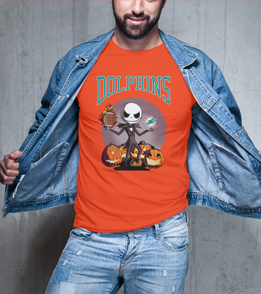 Dolphins Jack Skellington Halloween Miami Football Pumpkins T-Shirt