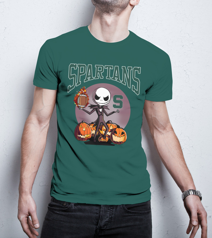 Michigan State Spartans Jack Skellington Football Halloween Pumpkins T-Shirt