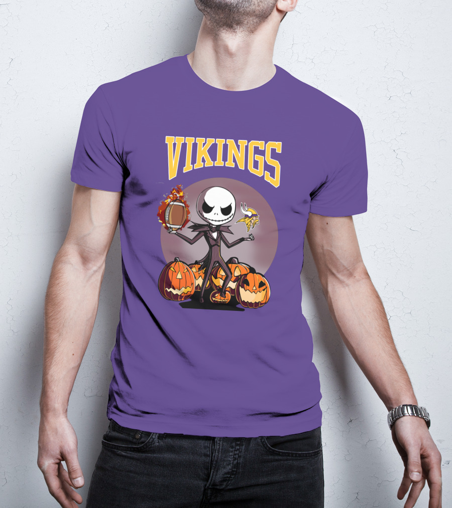 Vikings Jack Skellington Halloween Football Pumpkins T-Shirt