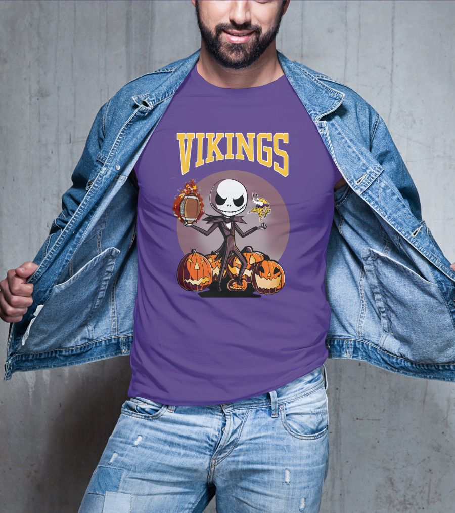 Vikings Jack Skellington Halloween Football Pumpkins T-Shirt