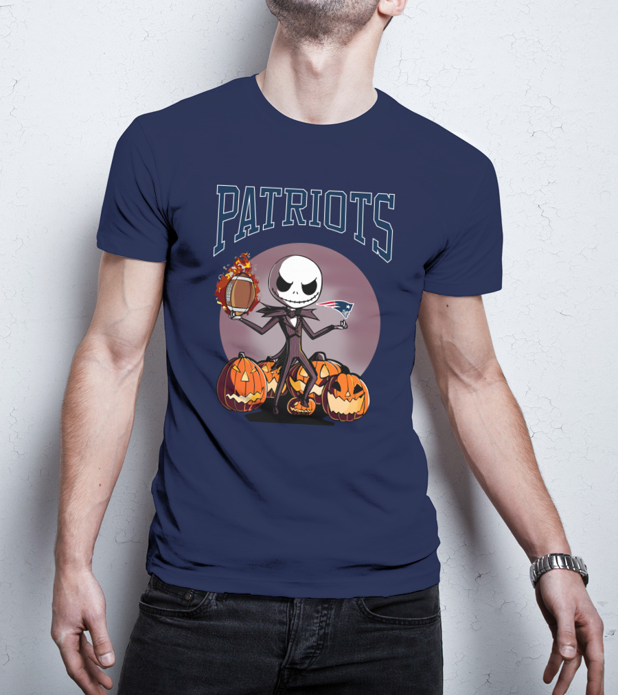 Patriots Jack Skellington Halloween New England Football Pumpkins T-Shirt