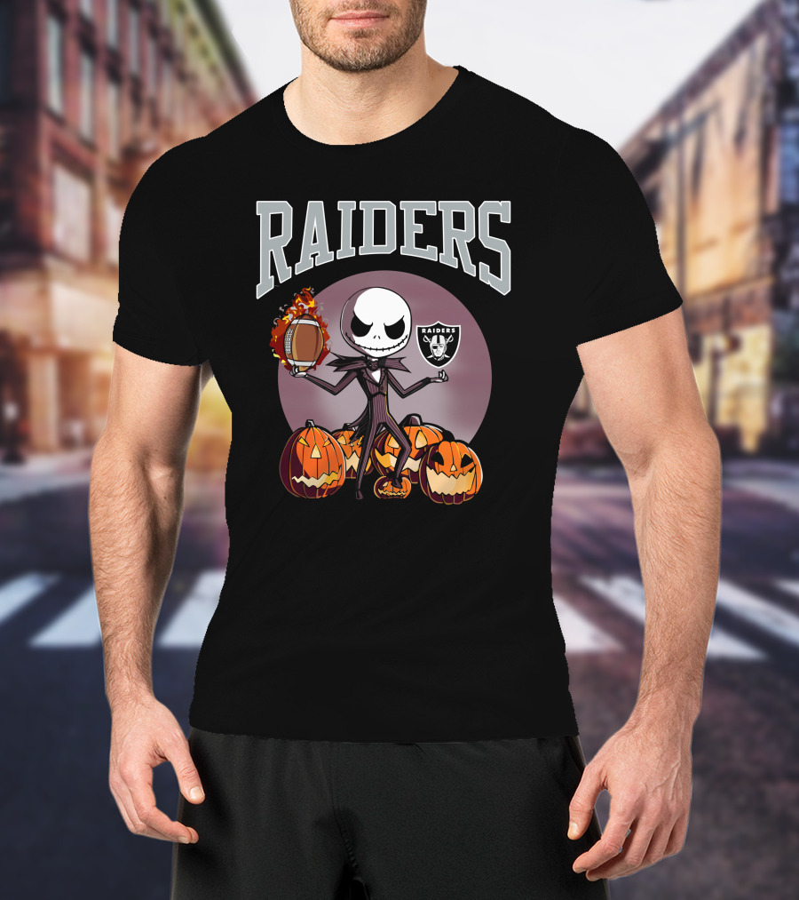 Raiders Jack Skellington Halloween Pumpkins Football Nfl T-Shirt