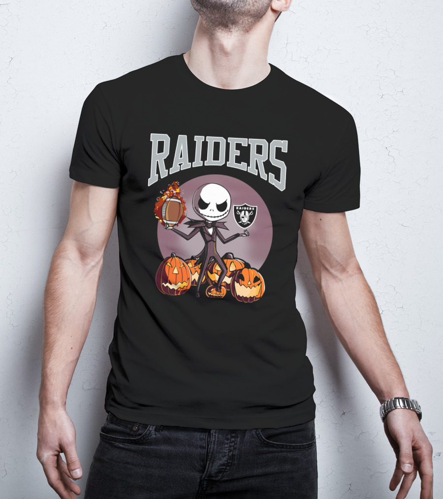 Raiders Jack Skellington Halloween Pumpkins Football Nfl T-Shirt