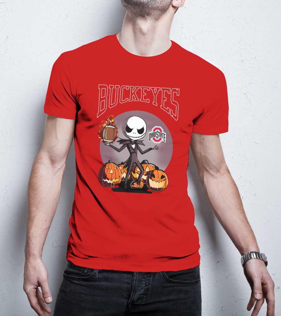 Ohio State Buckeyes Jack Skellington Halloween Football Pumpkins T-Shirt