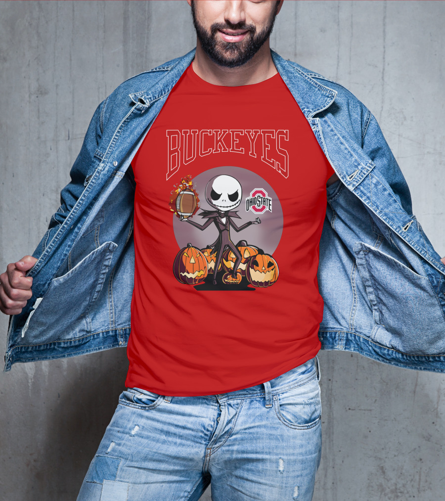 Ohio State Buckeyes Jack Skellington Halloween Football Pumpkins T-Shirt