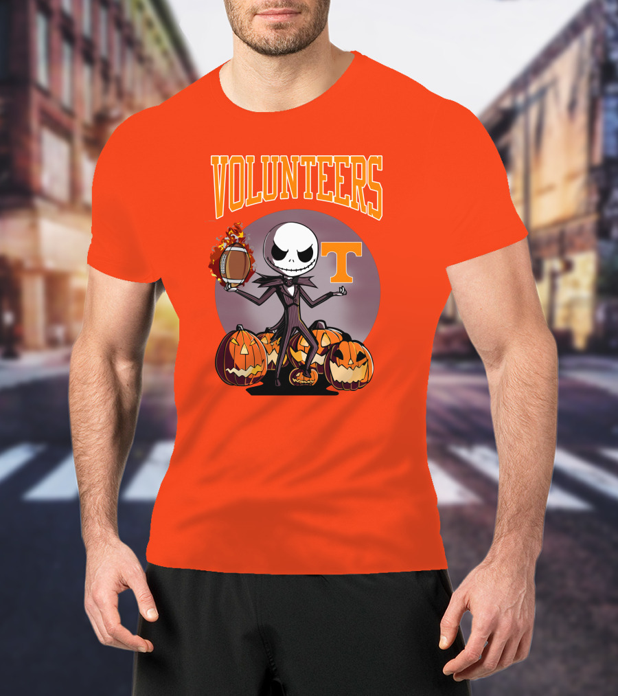 Tennessee Volunteers Jack Skellington Halloween Football Pumpkins T-Shirt