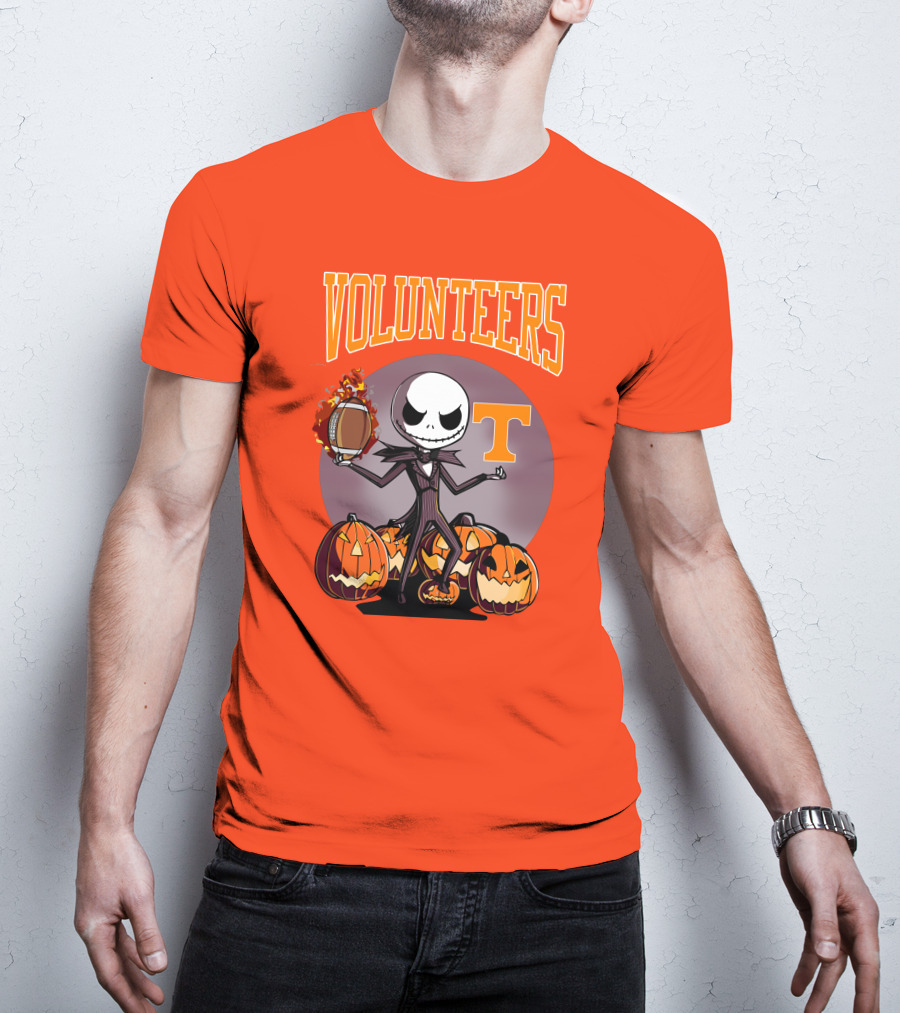 Tennessee Volunteers Jack Skellington Halloween Football Pumpkins T-Shirt