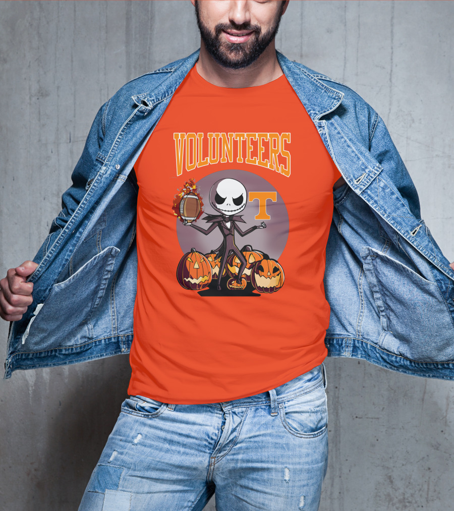 Tennessee Volunteers Jack Skellington Halloween Football Pumpkins T-Shirt