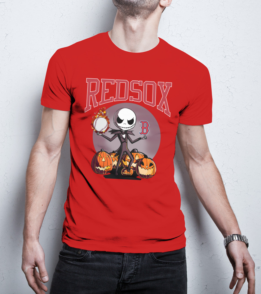 Red Sox Jack Skellington Halloween Pumpkins Baseball T-Shirt