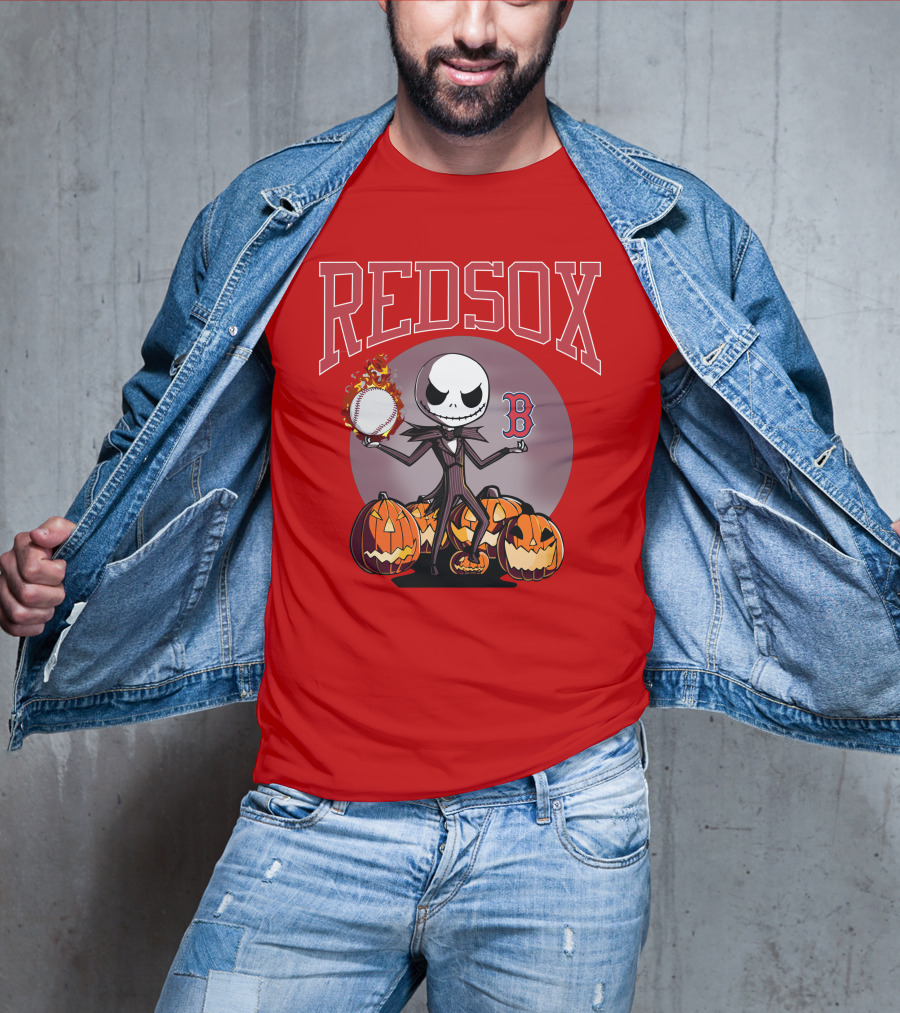Red Sox Jack Skellington Halloween Pumpkins Baseball T-Shirt