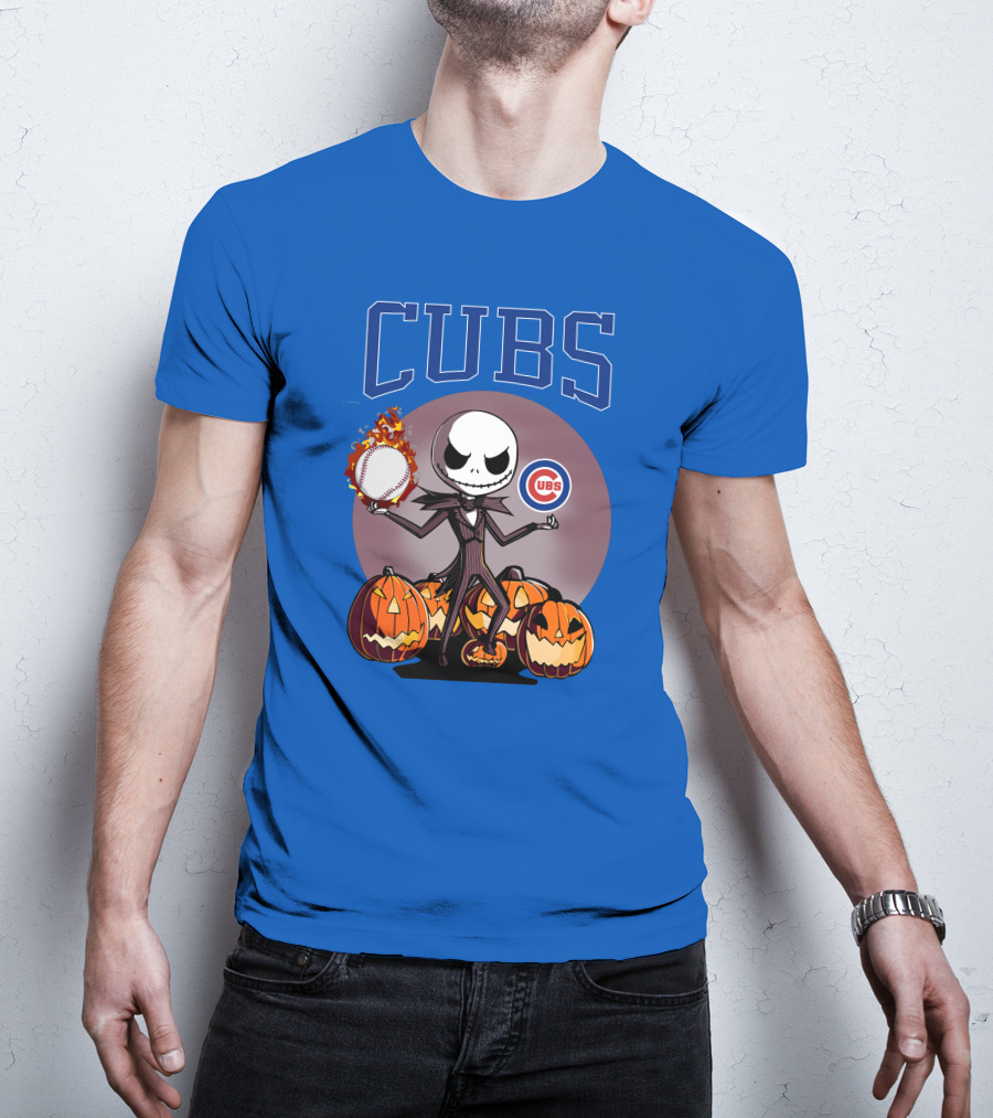 Cubs Jack Skellington Halloween Baseball Pumpkin T-Shirt
