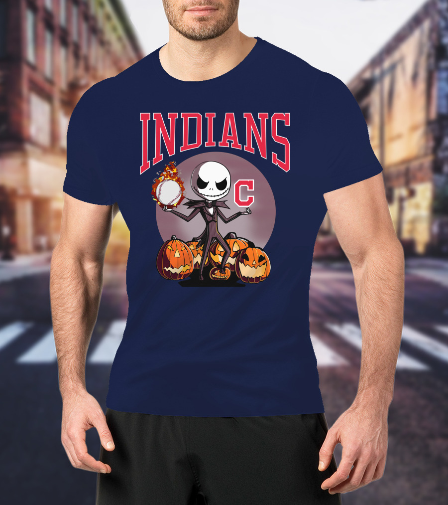 Indians Jack Skellington Halloween Baseball Pumpkins T-Shirt
