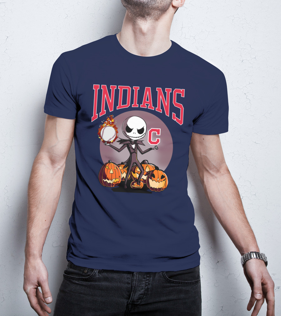 Indians Jack Skellington Halloween Baseball Pumpkins T-Shirt