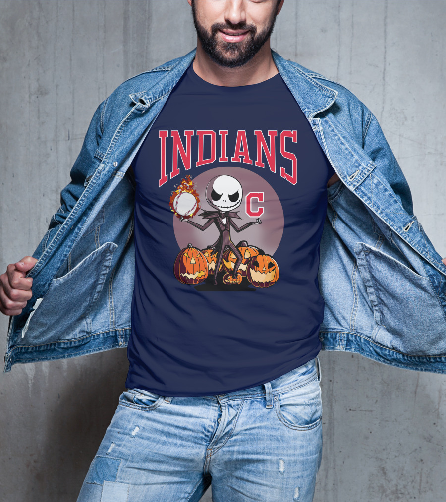 Indians Jack Skellington Halloween Baseball Pumpkins T-Shirt