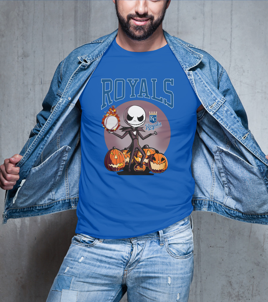 Royals Kansas City Halloween Jack Skellington Baseball Jack-o'-Lanterns T-Shirt