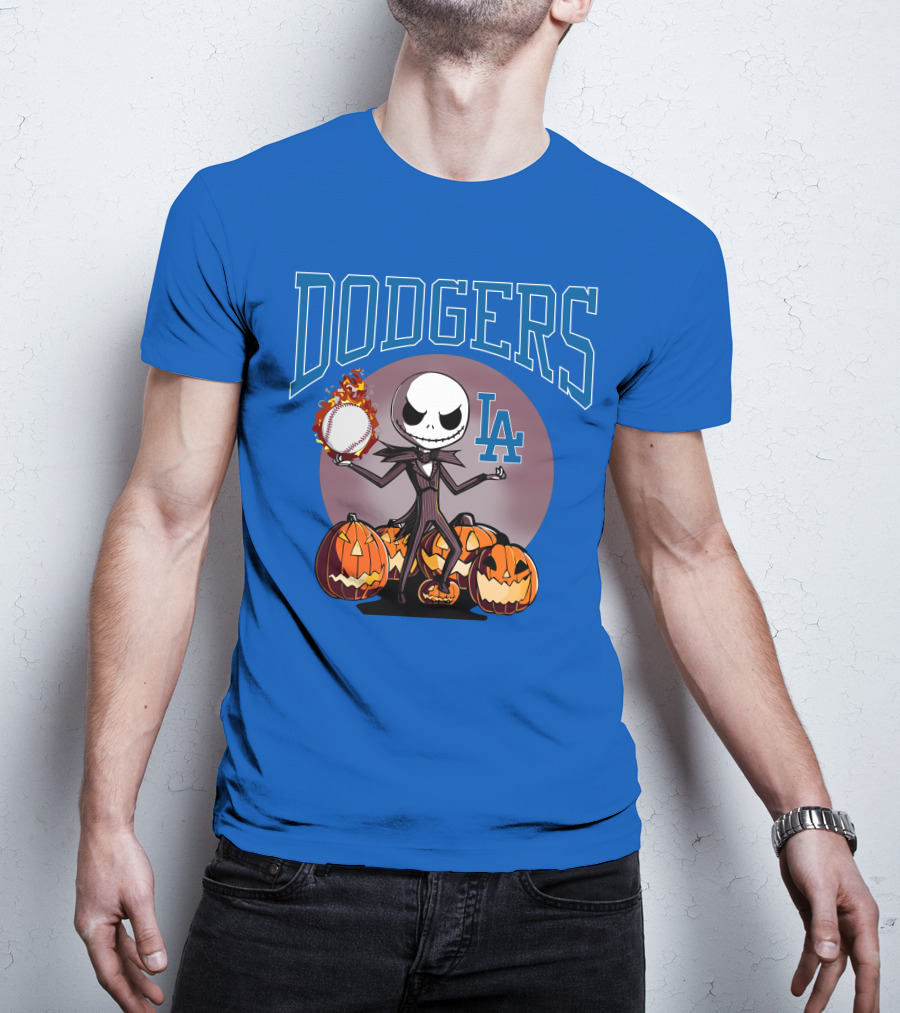 Dodgers LA Jack Skellington Baseball Halloween Pumpkins T-Shirt