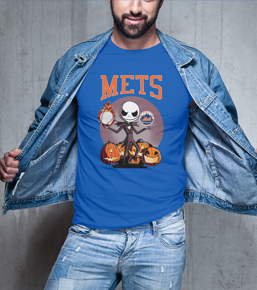 Mets Halloween With Jack Skellington And Pumpkins T-Shirt
