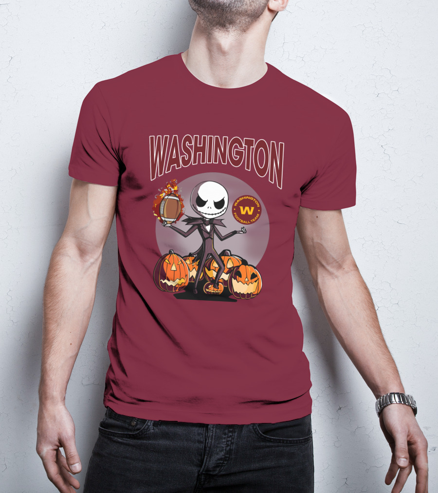 Washington Football Team Jack Skellington Halloween Pumpkins Football T-Shirt