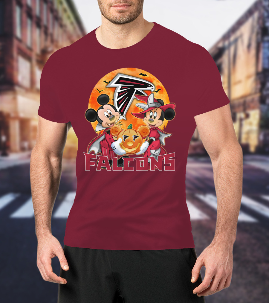 Atlanta Falcons Mickey Mouse Minnie Mouse Halloween Pumpkin T-Shirt