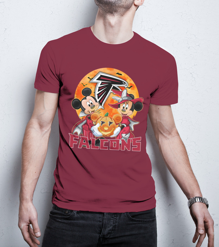 Atlanta Falcons Mickey Mouse Minnie Mouse Halloween Pumpkin T-Shirt